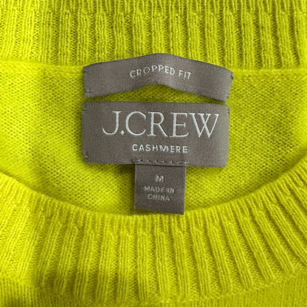 J. Crew Cropped 100% cashmere crew-neck sweater Size M Lemon Sorbet color - Picture 3 of 10